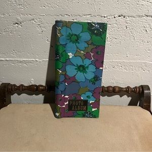 1970s MOD BLUE SATIN FLORAL PHOTO ALBUM for 84 Square photos